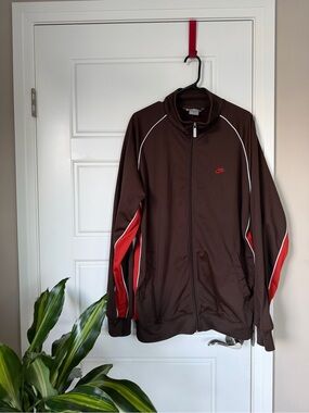 Vintage Nike Brown Track Jacket with Orange Accents